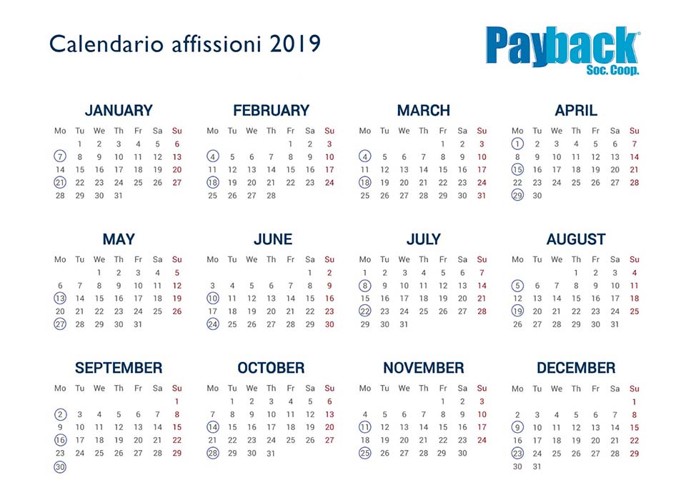 Calendario Pubblicitario per Affissioni